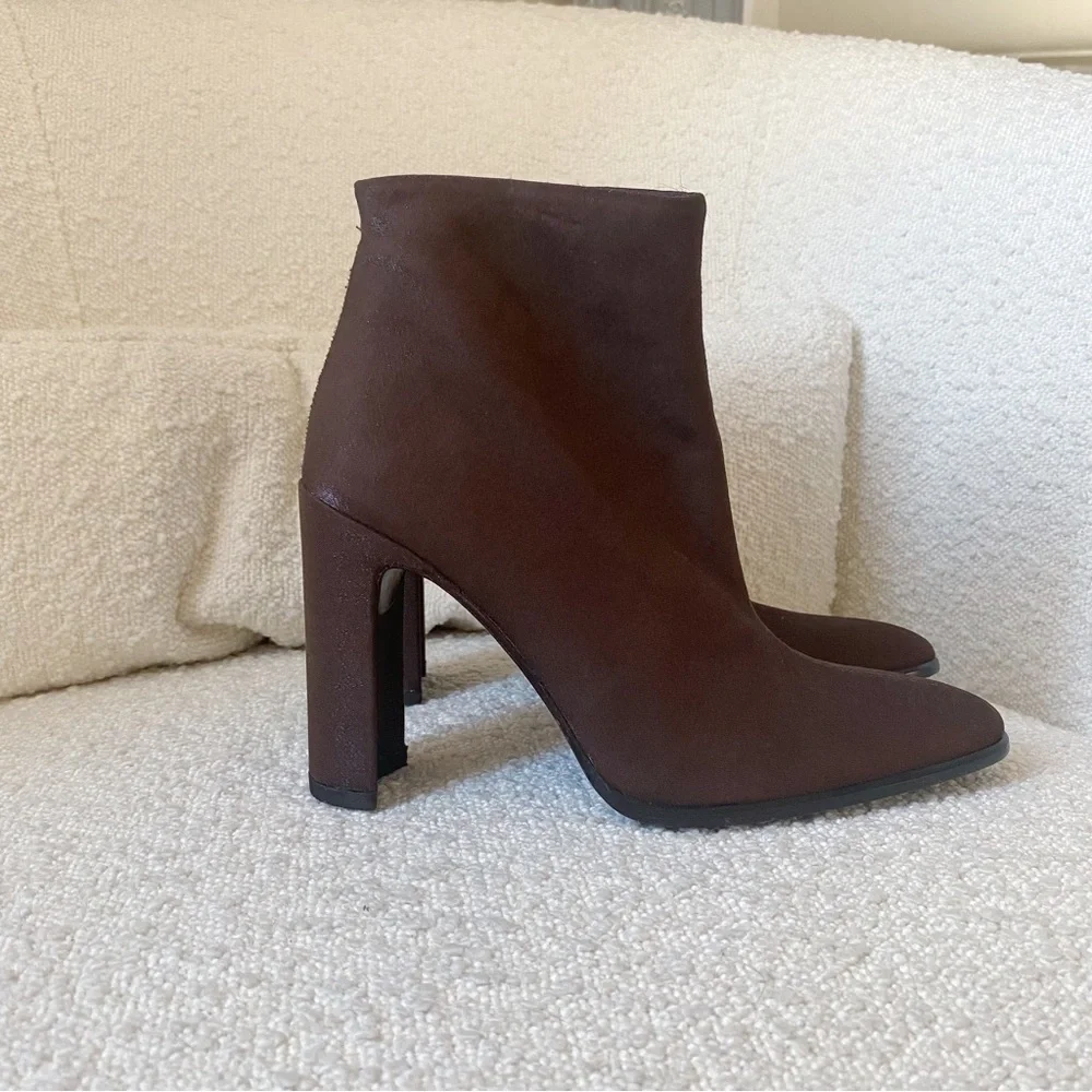 Vintage 90s Via Spiga Brown Metallic Almond Toe Ankle Block Heel Boots 36‎ 6